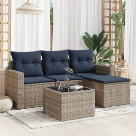 Set de sofás de jardín 5 pzas con cojines ratán sintético gris