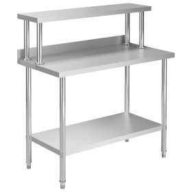 Mesa de trabajo de cocina con estante acero inox 120x60x120 cm