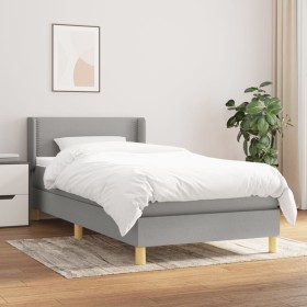 Cama box spring con colchón tela gris claro 80x200 cm