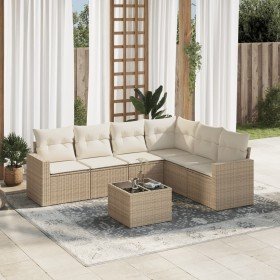 Set sofás de jardín 7 piezas y cojines ratán sintético beige en Conjuntos de jardín | Comprar online en Foro24