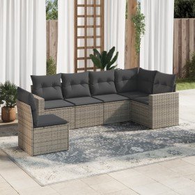 Set de muebles de jardín 6 pzas y cojines ratán sintético gris en Conjuntos de jardín | Comprar online en Foro24