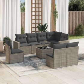 Set de muebles de jardín 9 pzas y cojines ratán sintético gris Set de muebles de jardín 9 pzas y cojines ratán sintético gris