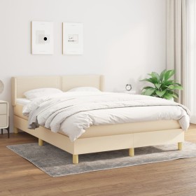 Box spring bed with cream fabric mattress 140x200 cm by vidaXL, Beds and slatted bases - Ref: Foro24-3130198, Price: 434,61 €...