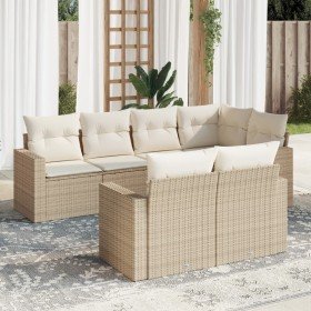 Set sofás de jardín 7 piezas y cojines ratán sintético beige en Conjuntos de jardín | Comprar online en Foro24
