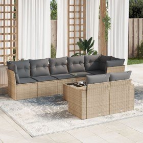 Set de sofás de jardín 9 pzas con cojines ratán sintético beige Set de sofás de jardín 9 pzas con cojines ratán sintético beige