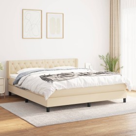 Box spring bed with cream fabric mattress 160x200 cm by vidaXL, Beds and slatted bases - Ref: Foro24-3129966, Price: 552,99 €...