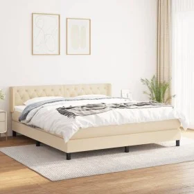 Box spring bed with cream fabric mattress 160x200 cm by vidaXL, Beds and slatted bases - Ref: Foro24-3129966, Price: 518,84 €...