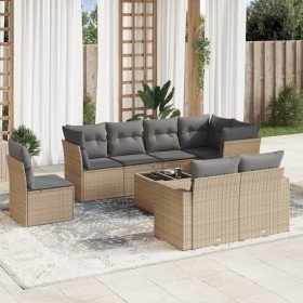 Set de sofás de jardín 9 pzas con cojines ratán sintético beige en Conjuntos de jardín | Comprar online en Foro24