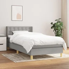 Box spring bed with light gray fabric mattress 90x200 cm by vidaXL, Beds and slatted bases - Ref: Foro24-3130561, Price: 307,...