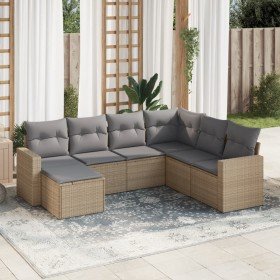 Set sofás de jardín 7 piezas y cojines ratán sintético beige en Conjuntos de jardín | Comprar online en Foro24