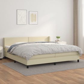 Cama box spring con colchón cuero sintético crema 200x200 cm