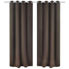 Cortinas opacas 2 piezas con ojales de metal 135x175 cm marrón Cortinas opacas 2 piezas con ojales de metal 135x175 cm marrón