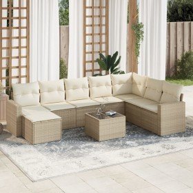 Set de sofás de jardín 9 pzas con cojines ratán sintético beige Set de sofás de jardín 9 pzas con cojines ratán sintético beige