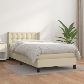 Cama box spring con colchón cuero sintético crema 90x190 cm