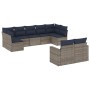 Set de sofás de jardín 9 pzas con cojines ratán sintético gris