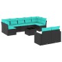 Set de sofás de jardín 10pzas con cojines ratán sintético negro
