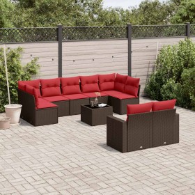 Set de sofás de jardín 10 pzas y cojines ratán sintético marrón