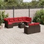 Set de sofás de jardín 10 pzas y cojines ratán sintético marrón
