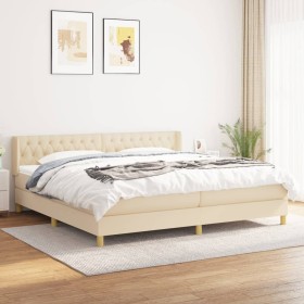 Cama box spring con colchón tela color crema 160x200 cm