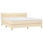 Box spring bed with cream fabric mattress 160x200 cm by vidaXL, Beds and slatted bases - Ref: Foro24-3130526, Price: 521,89 €...