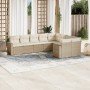 Set de sofás de jardín 9 pzas con cojines ratán sintético beige