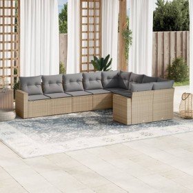 Set de sofás de jardín 9 pzas con cojines ratán sintético beige en Conjuntos de jardín | Comprar online en Foro24