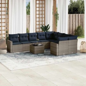 Set de sofás de jardín 10 pzas con cojines ratán sintético gris Set de sofás de jardín 10 pzas con cojines ratán sintético gris