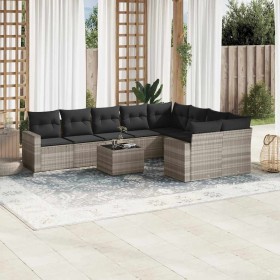 Set sofás jardín 10 pzas con cojines ratán sintético gris claro