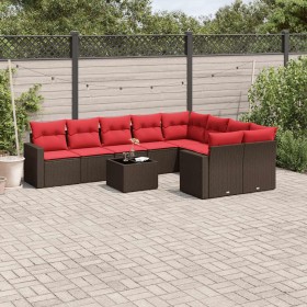 Set de sofás de jardín 10 pzas y cojines ratán sintético marrón