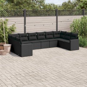 Set de sofás de jardín 10 pzas cojines ratán sintético negro Set de sofás de jardín 10 pzas cojines ratán sintético negro