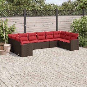 Set de sofás de jardín 10 pzas y cojines ratán sintético marrón