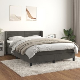 Cama box spring con colchón terciopelo gris oscuro 140x200 cm