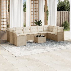 Set de sofás de jardín 11pzas con cojines ratán sintético beige en Conjuntos de jardín | Comprar online en Foro24