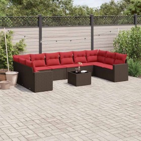 Set de sofás de jardín 11 pzas cojines ratán sintético marrón