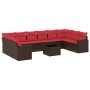 Set de sofás de jardín 11 pzas cojines ratán sintético marrón