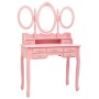 Tocador con taburete y espejo triple plegable rosa de vidaXL, Tocadores para dormitorios - Ref: Foro24-289327, Precio: 174,85...