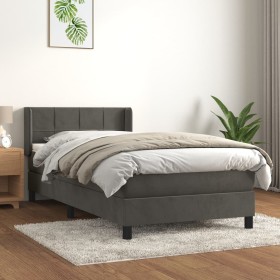 Cama box spring con colchón terciopelo gris oscuro 90x190 cm