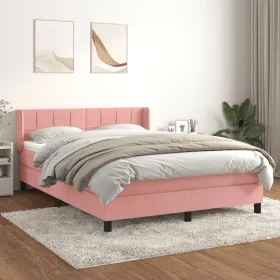 Box spring bed with pink velvet mattress 140x190 cm by vidaXL, Beds and slatted bases - Ref: Foro24-3130960, Price: 441,99 €,...