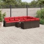 Set de sofás de jardín 11 pzas cojines ratán sintético marrón