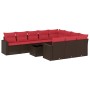 Set de sofás de jardín 11 pzas cojines ratán sintético marrón