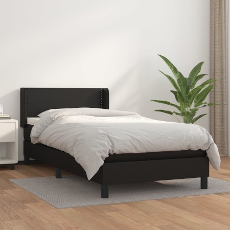 Cama box spring con colchón cuero sintético negro 100x200 cm