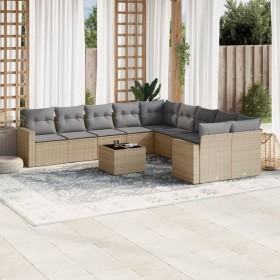 Set de sofás de jardín 11pzas con cojines ratán sintético beige Set de sofás de jardín 11pzas con cojines ratán sintético beige