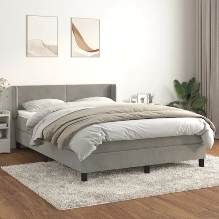 Box spring bed with light gray velvet mattress 140x190 cm by vidaXL, Beds and slatted bases - Ref: Foro24-3130835, Price: 447...