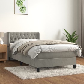 Cama box spring con colchón terciopelo gris claro 90x190 cm