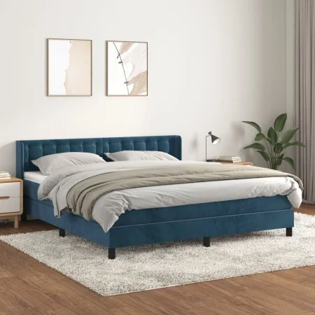 Box spring bed with dark blue velvet mattress 160x200 cm by vidaXL, Beds and slatted bases - Ref: Foro24-3131211, Price: 496,...