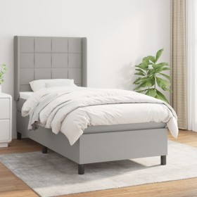 Cama box spring con colchón tela gris claro 90x200 cm