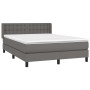 Cama box spring con colchón cuero sintético gris 140x190 cm