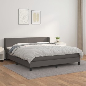 Cama box spring con colchón cuero sintético gris 180x200 cm