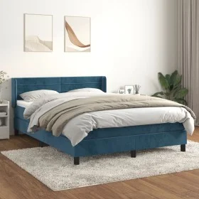 Box spring bed with dark blue velvet mattress 140x200 cm by vidaXL, Beds and slatted bases - Ref: Foro24-3131025, Price: 421,...