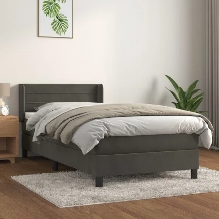 Box spring bed with dark gray velvet mattress 90x200 cm by vidaXL, Beds and slatted bases - Ref: Foro24-3130998, Price: 293,1...
